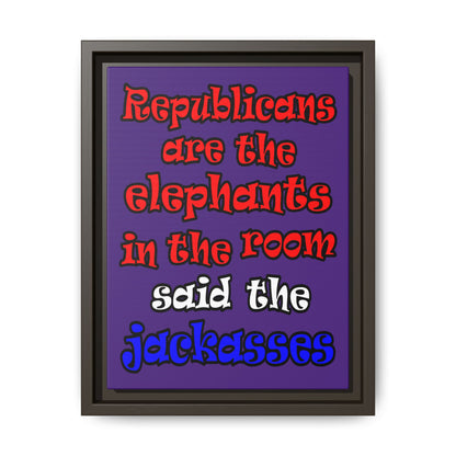 donkeys and elephants - framed canvas art (purple)