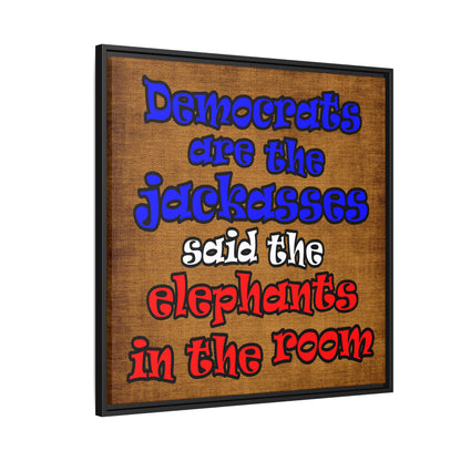 donkeys and elephants - framed canvas art (brown papyrus)