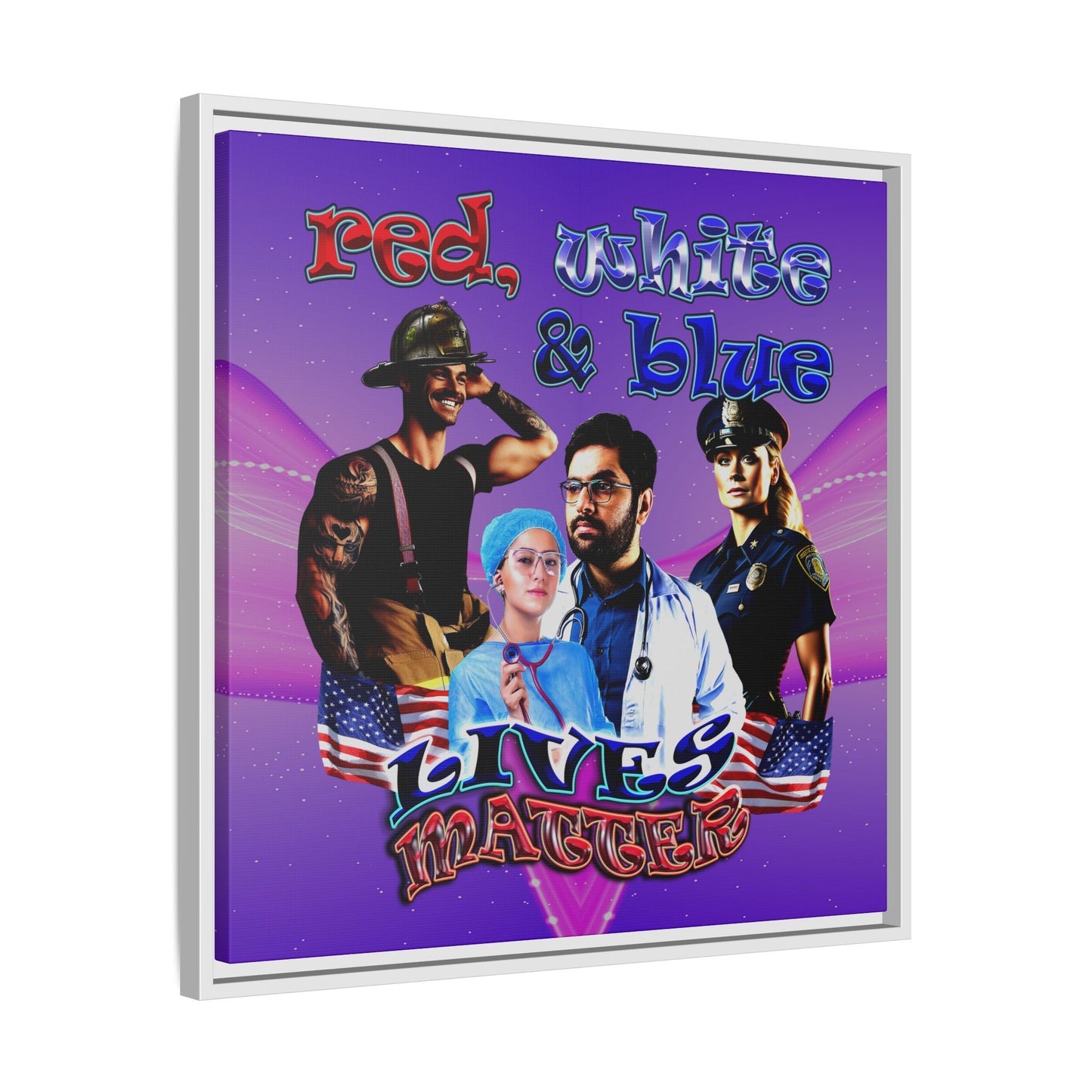 rw&b lives matter - framed canvas art (purple-pink wave)