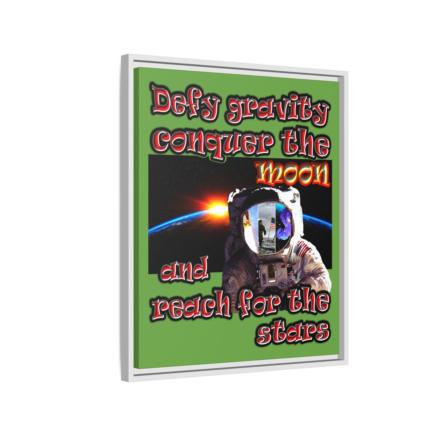 defy conquer reach - framed canvas art (green)
