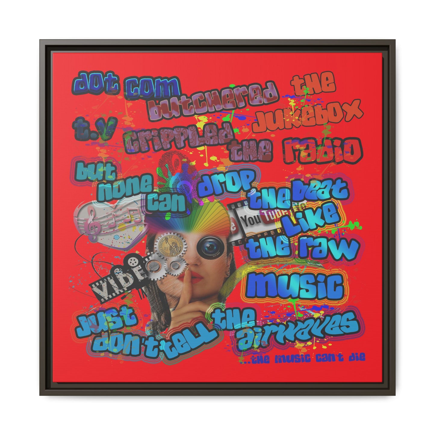 drop the beat - framed canvas art (red)