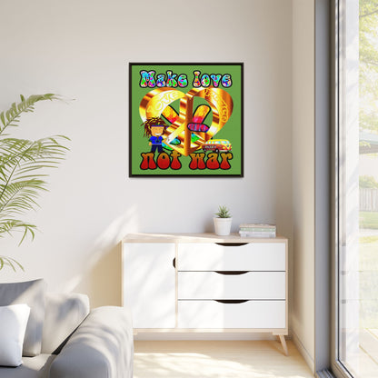 love peace - framed canvas art (green)