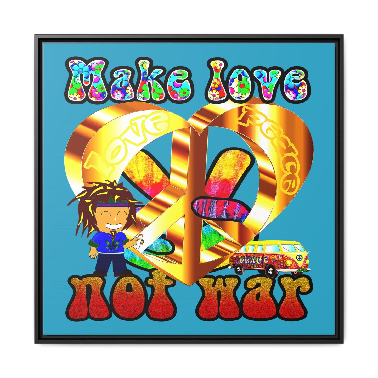 love peace - framed canvas art (turquoise)