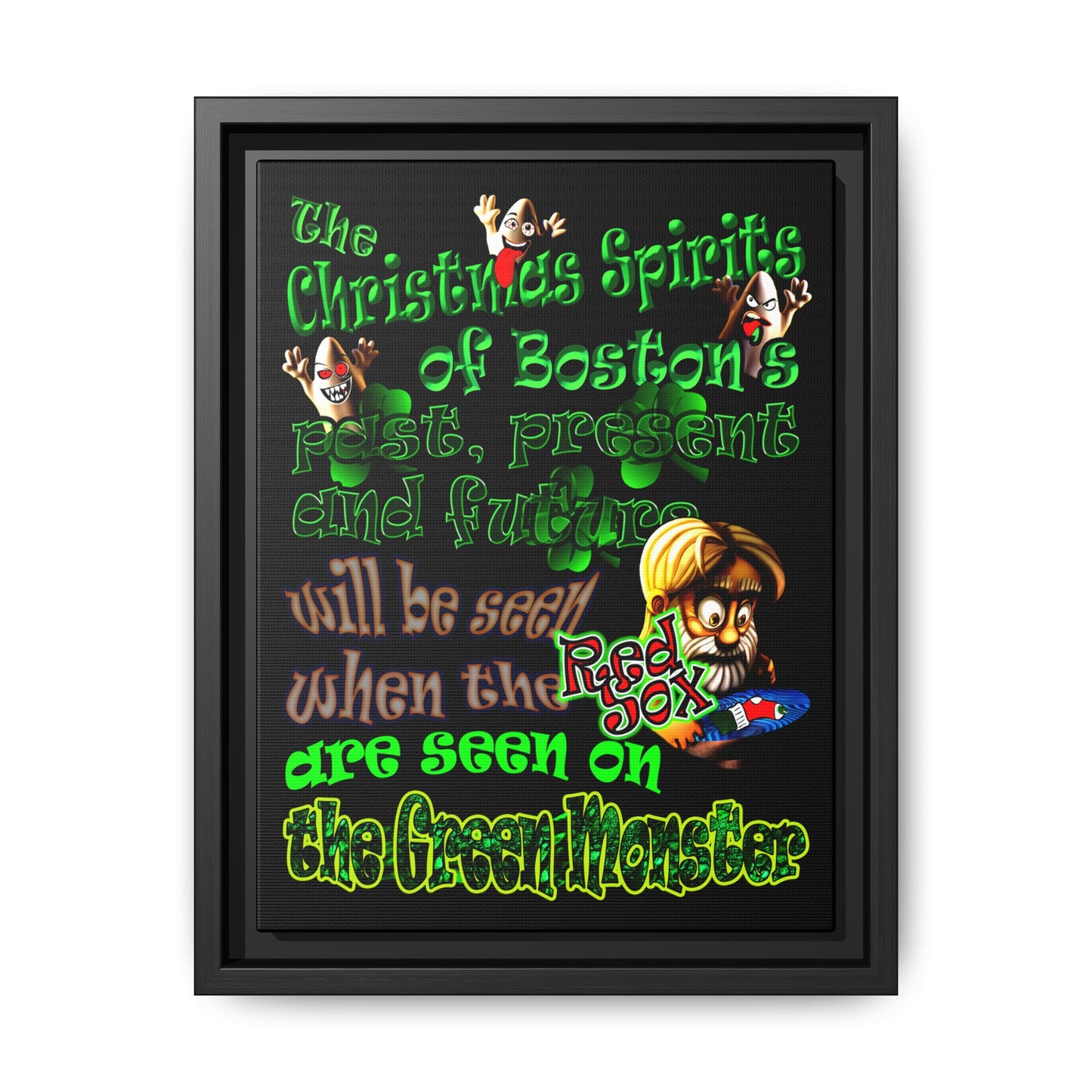 christmas spirits of boston - framed canvas art (black)