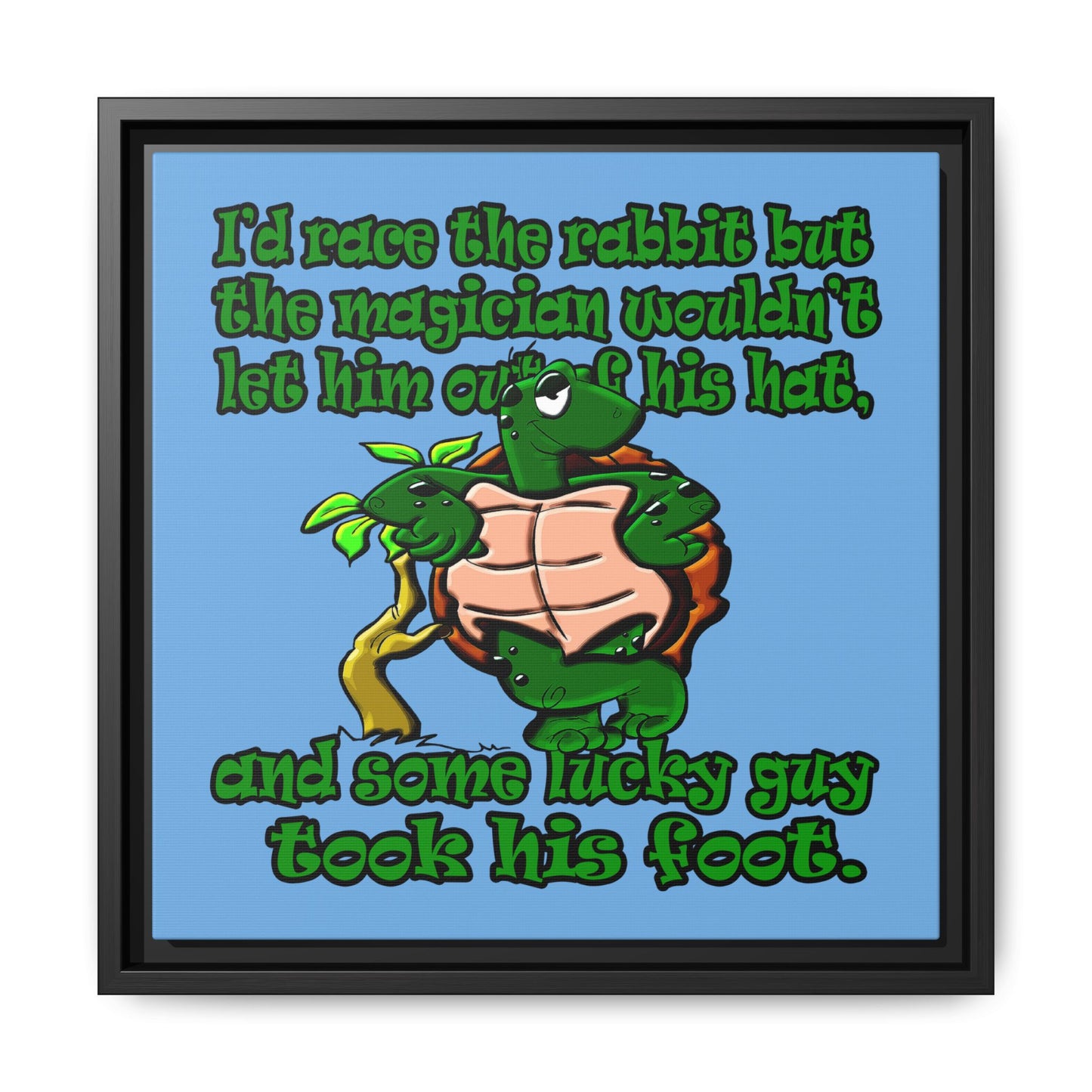turtle race - framed canvas art (light blue)