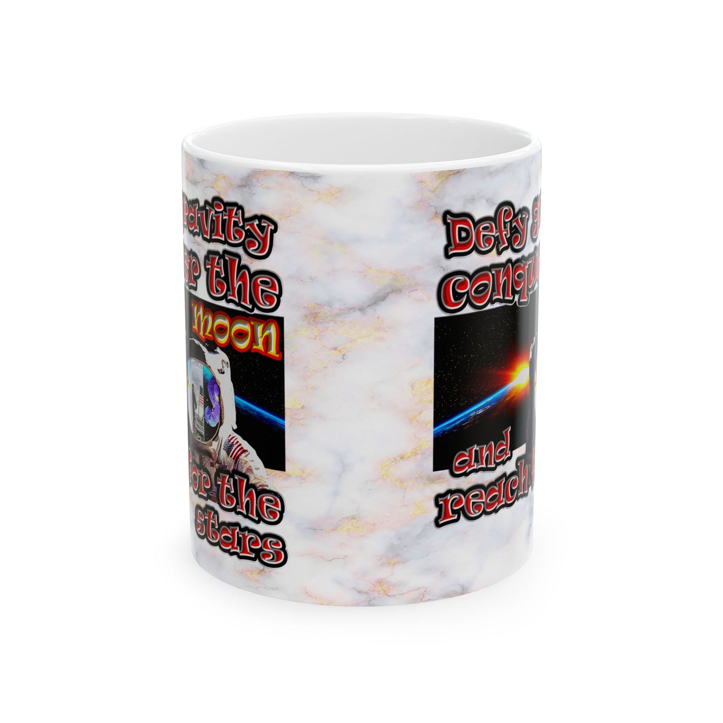 defy conquer reach - White Mug (white marble)