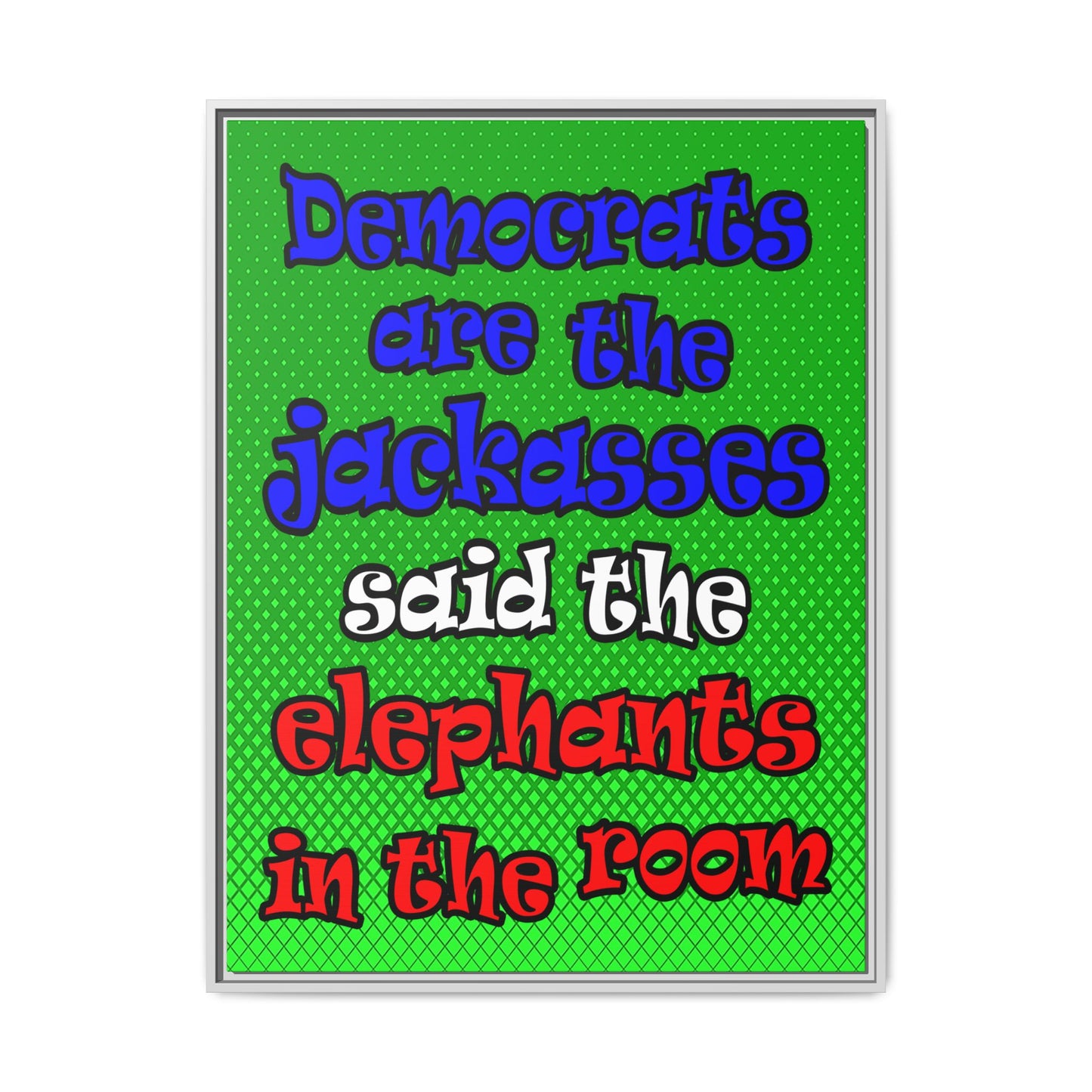 donkeys and elephants - framed canvas art (logo green)