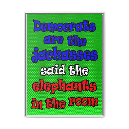 donkeys and elephants - framed canvas art (logo green)