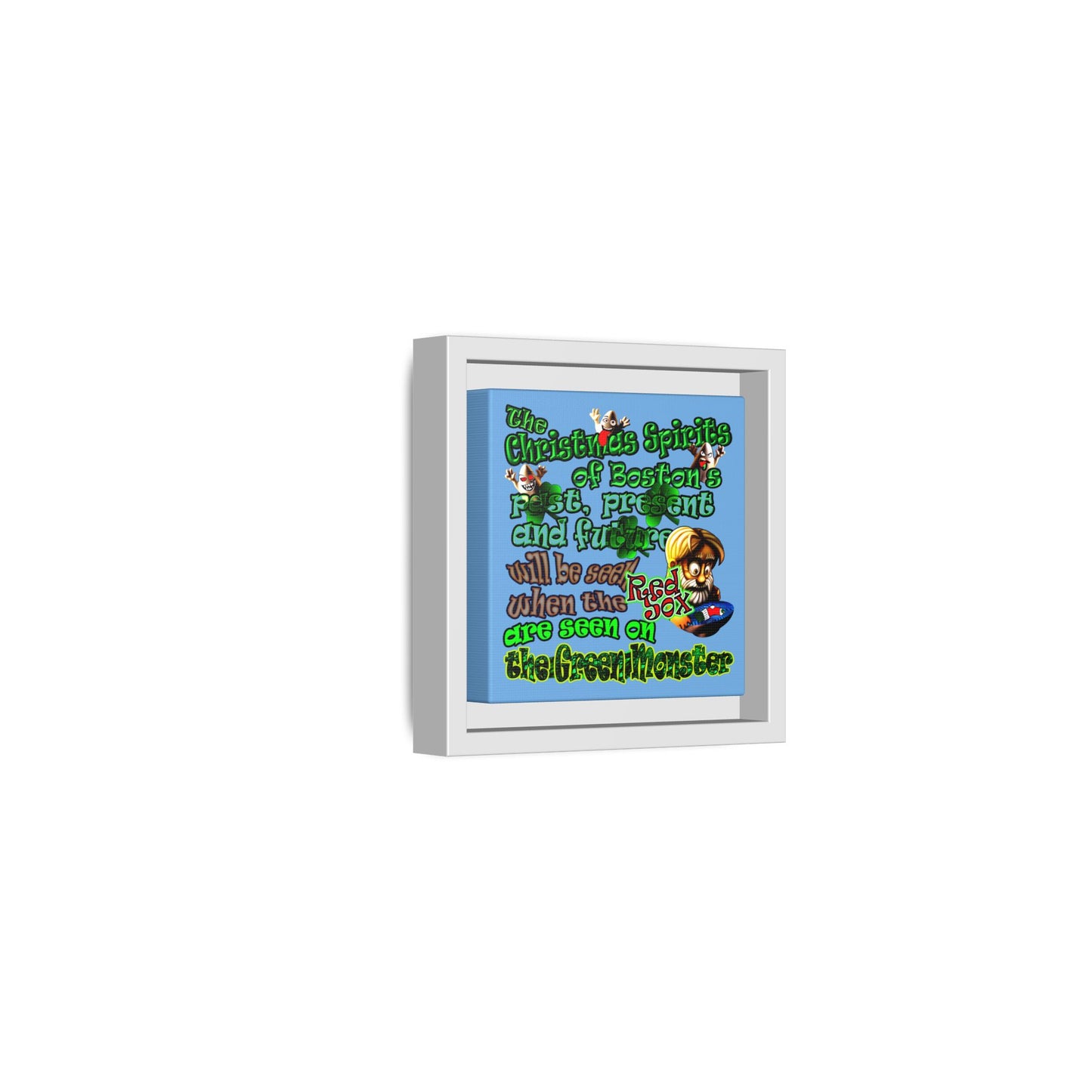 christmas spirits of boston - framed canvas art (light blue)