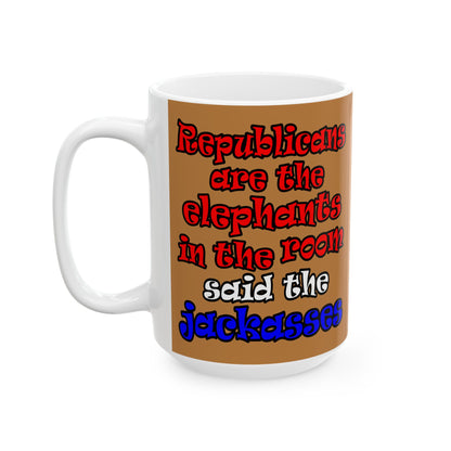 donkeys and elephants - White Mug (light brown)