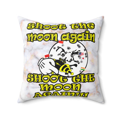 shoot the moon again - Spun Polyester Square Pillow - (white marble)