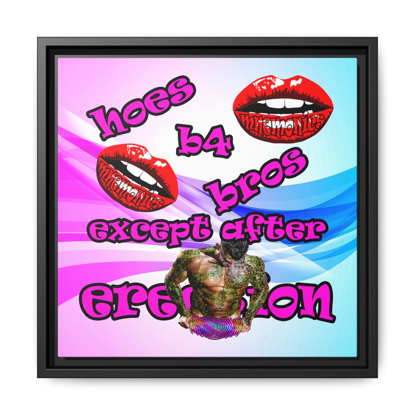 hoes b4 bros - framed canvas art (light blue-pink wave)