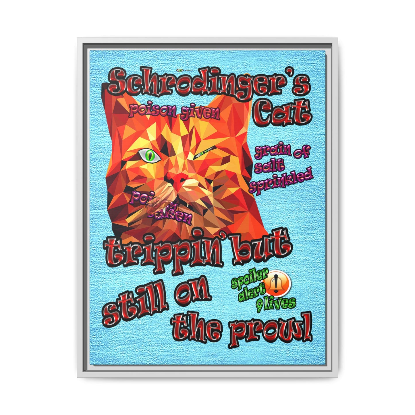 schrodinger's cat - framed canvas art (faded blue)