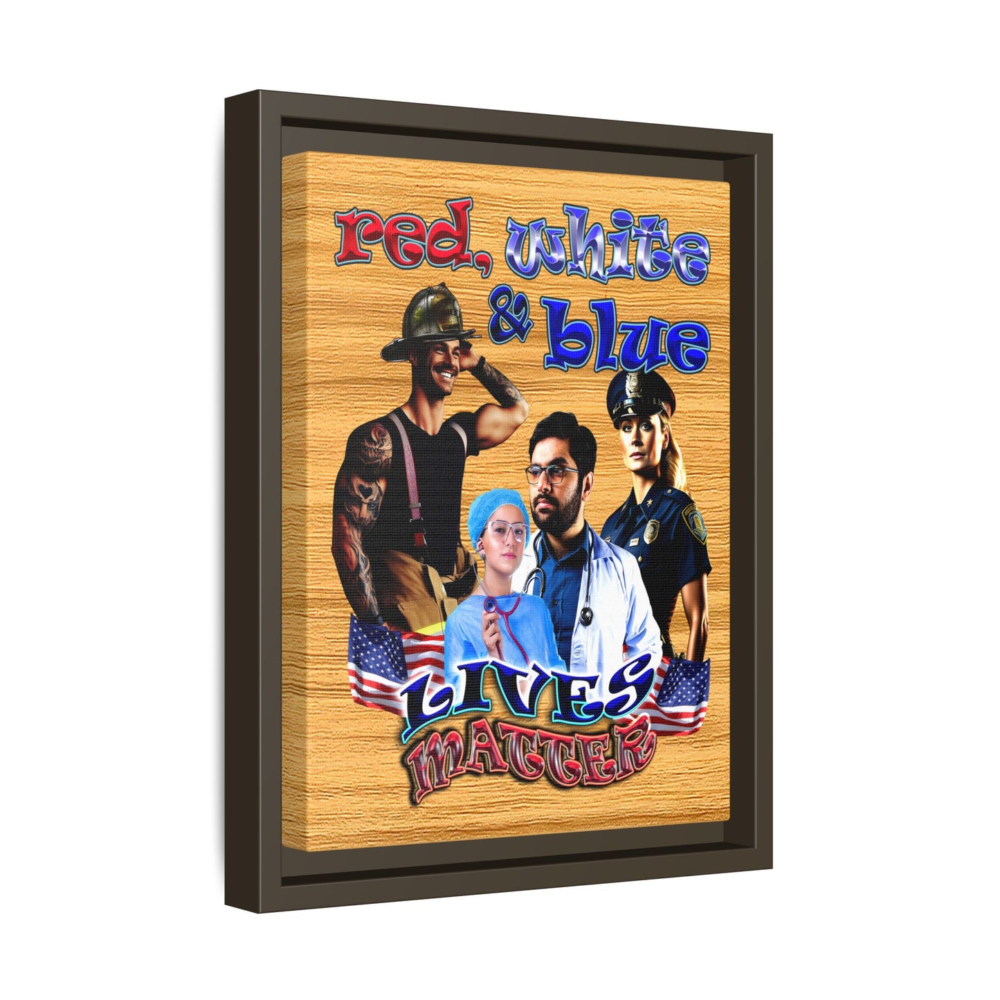 rw&b lives matter - framed canvas art (butterscotch wood finish)