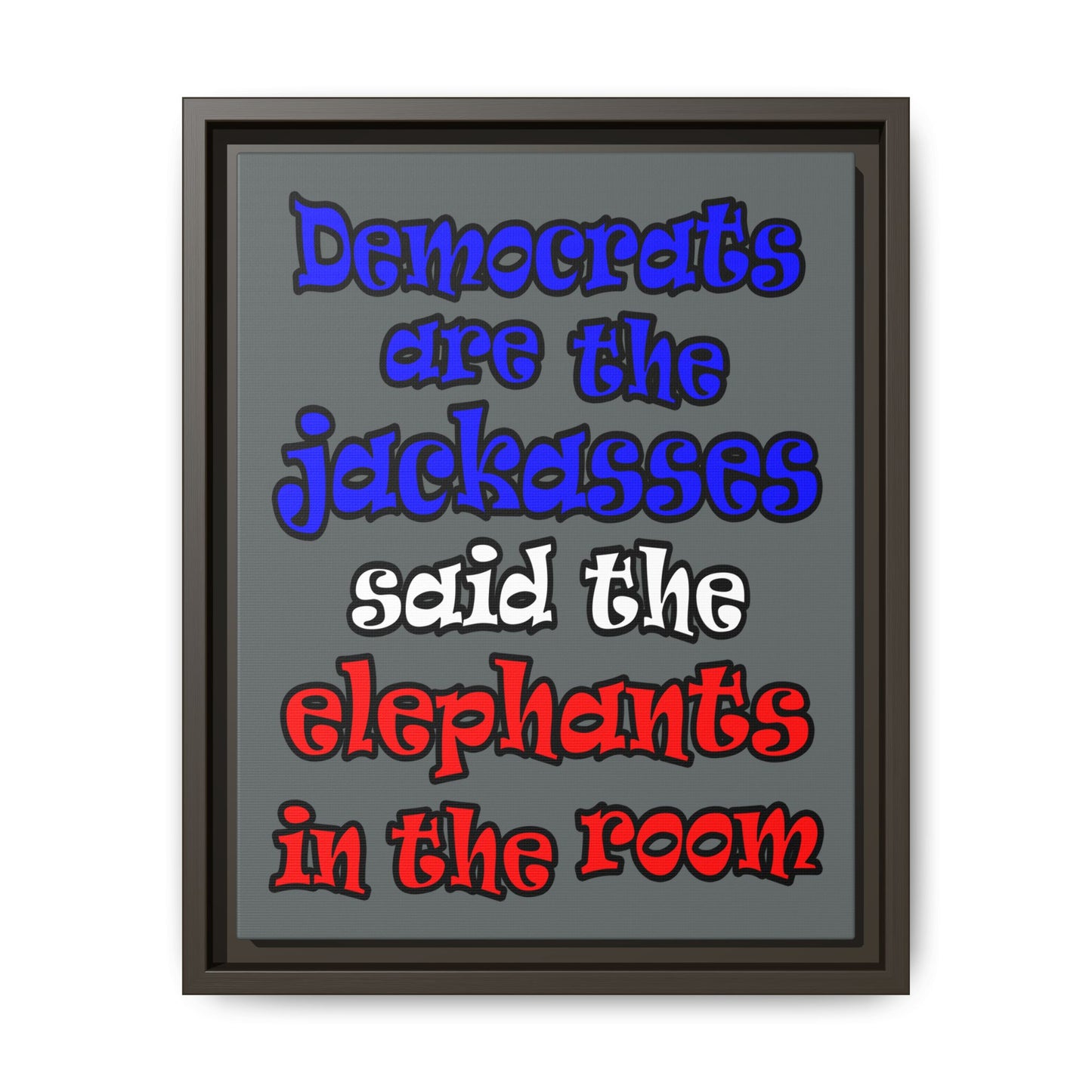 donkeys and elephants - framed canvas art (dark grey)