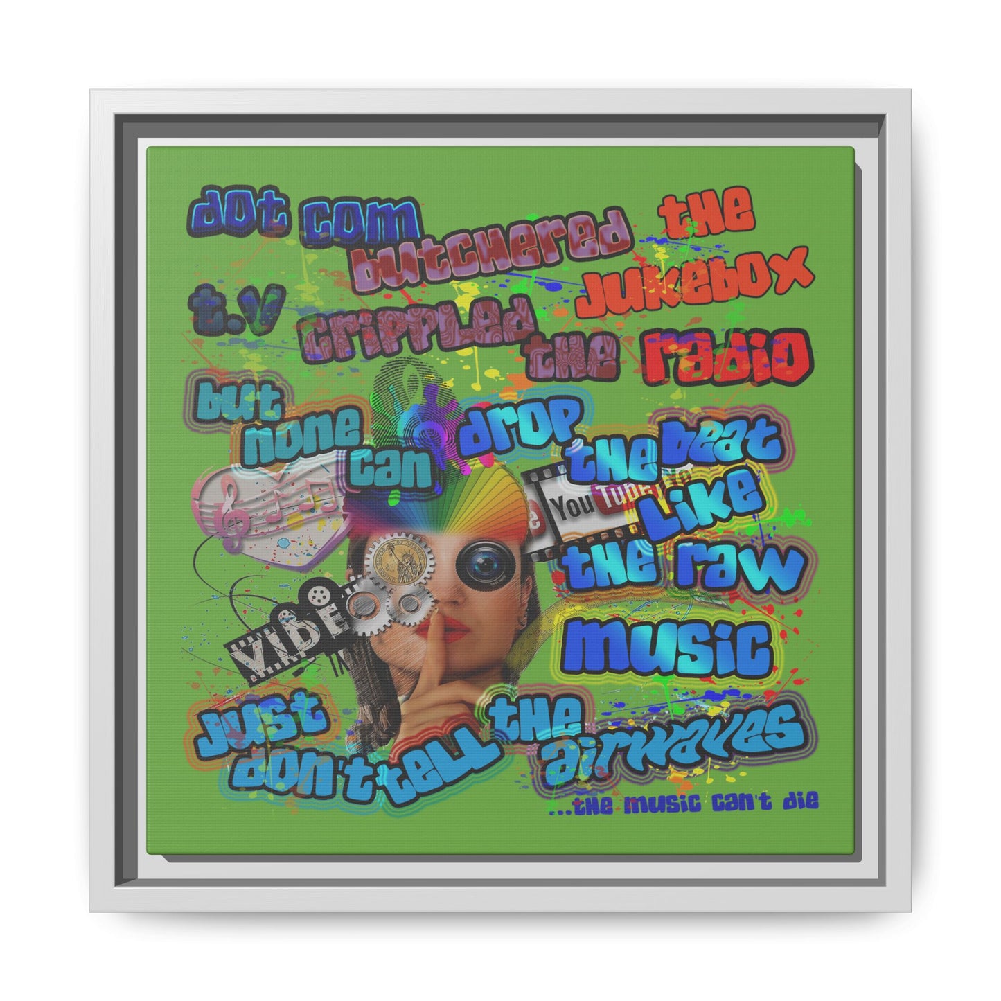 drop the beat - framed canvas art (green)