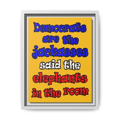 donkeys and elephants - framed canvas art (yellow)