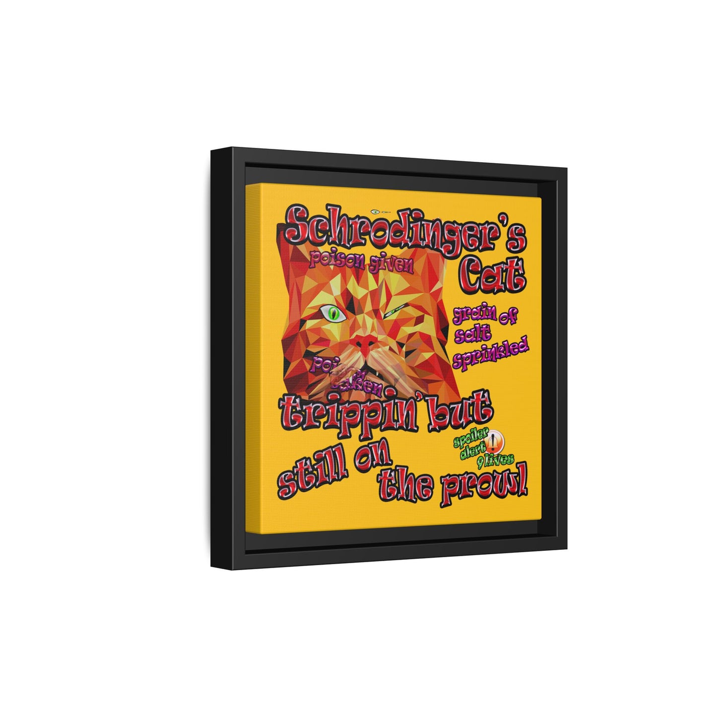 schrodinger's cat - framed canvas art (yellow)