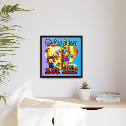 love peace - framed canvas art (light blue-purple wave)