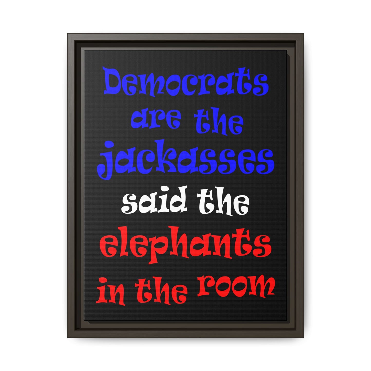 donkeys and elephants - framed canvas art (black)