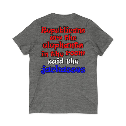 donkeys and elephants - Unisex Jersey Short Sleeve V-Neck Tee