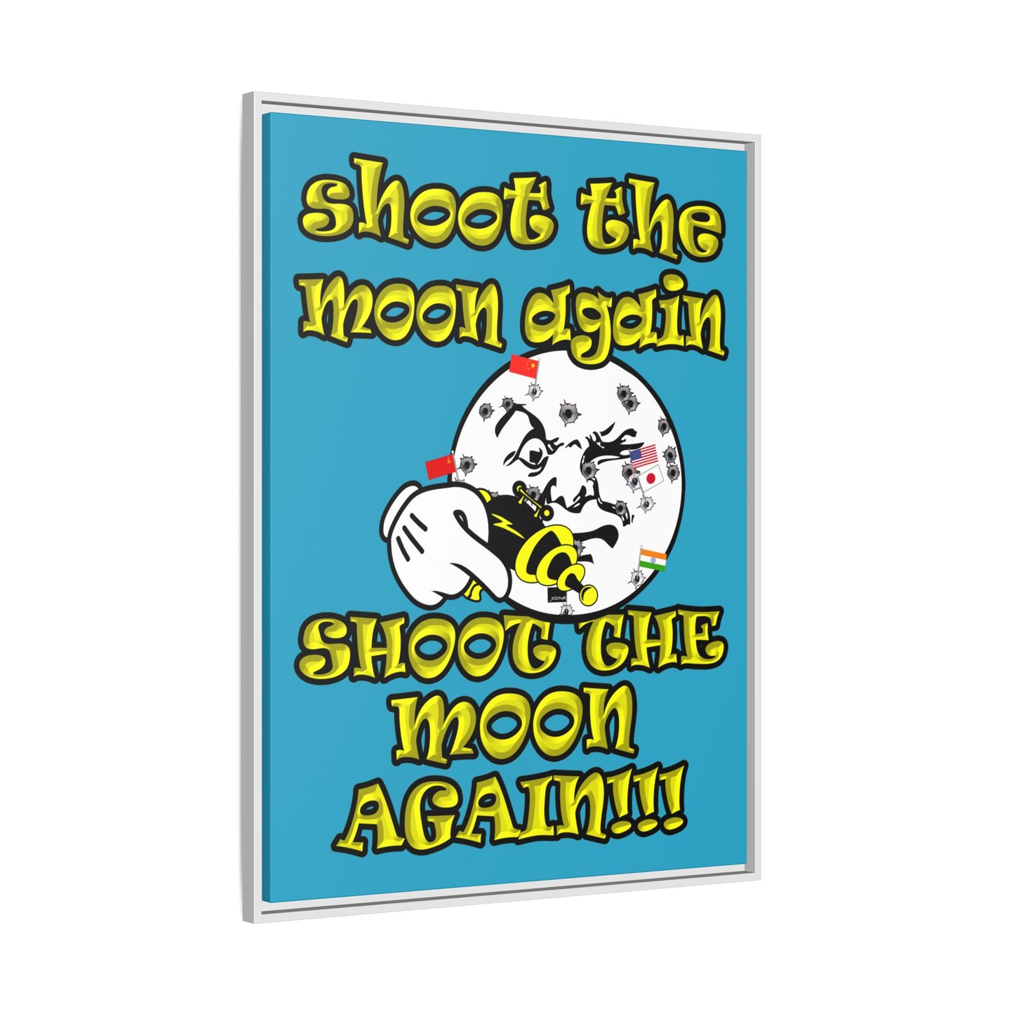 shoot the moon again - framed canvas art (turquoise)