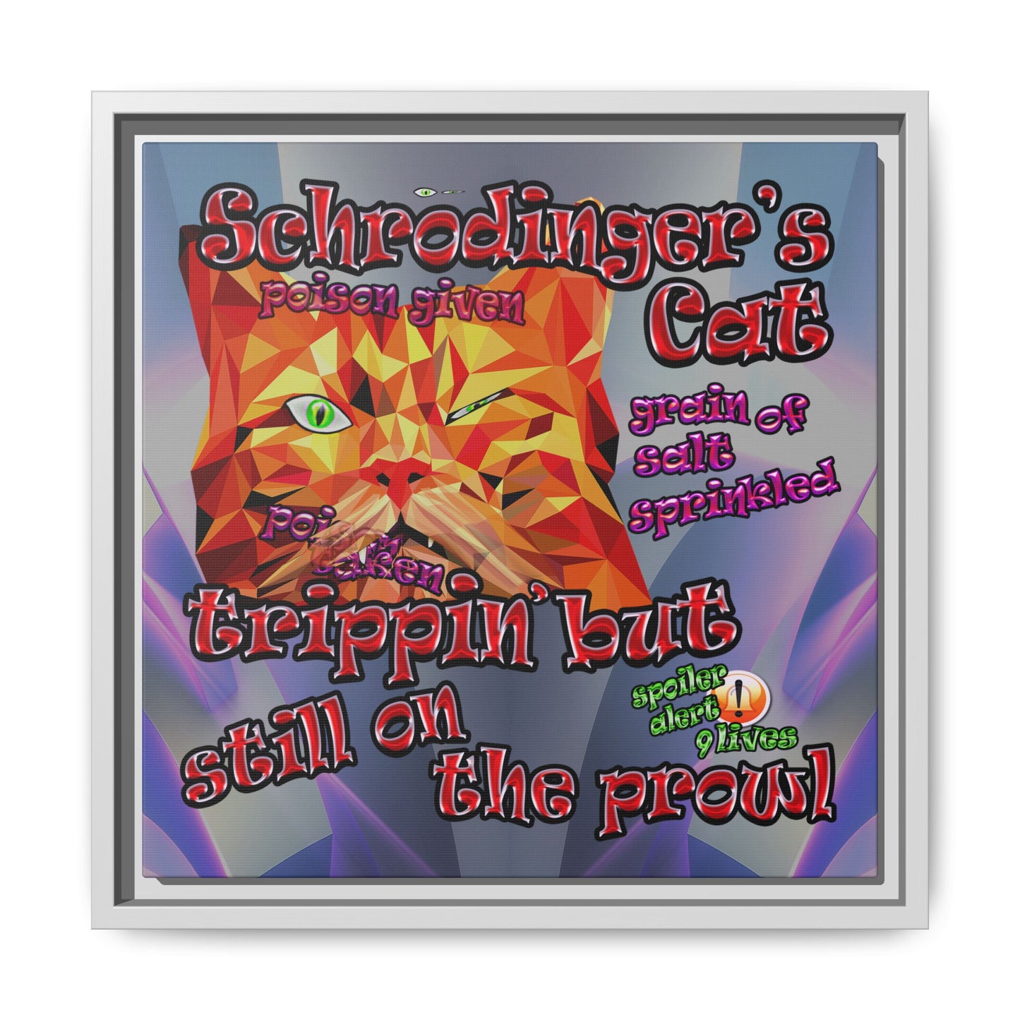 schrodinger's cat - framed canvas art (grey-pink wave)