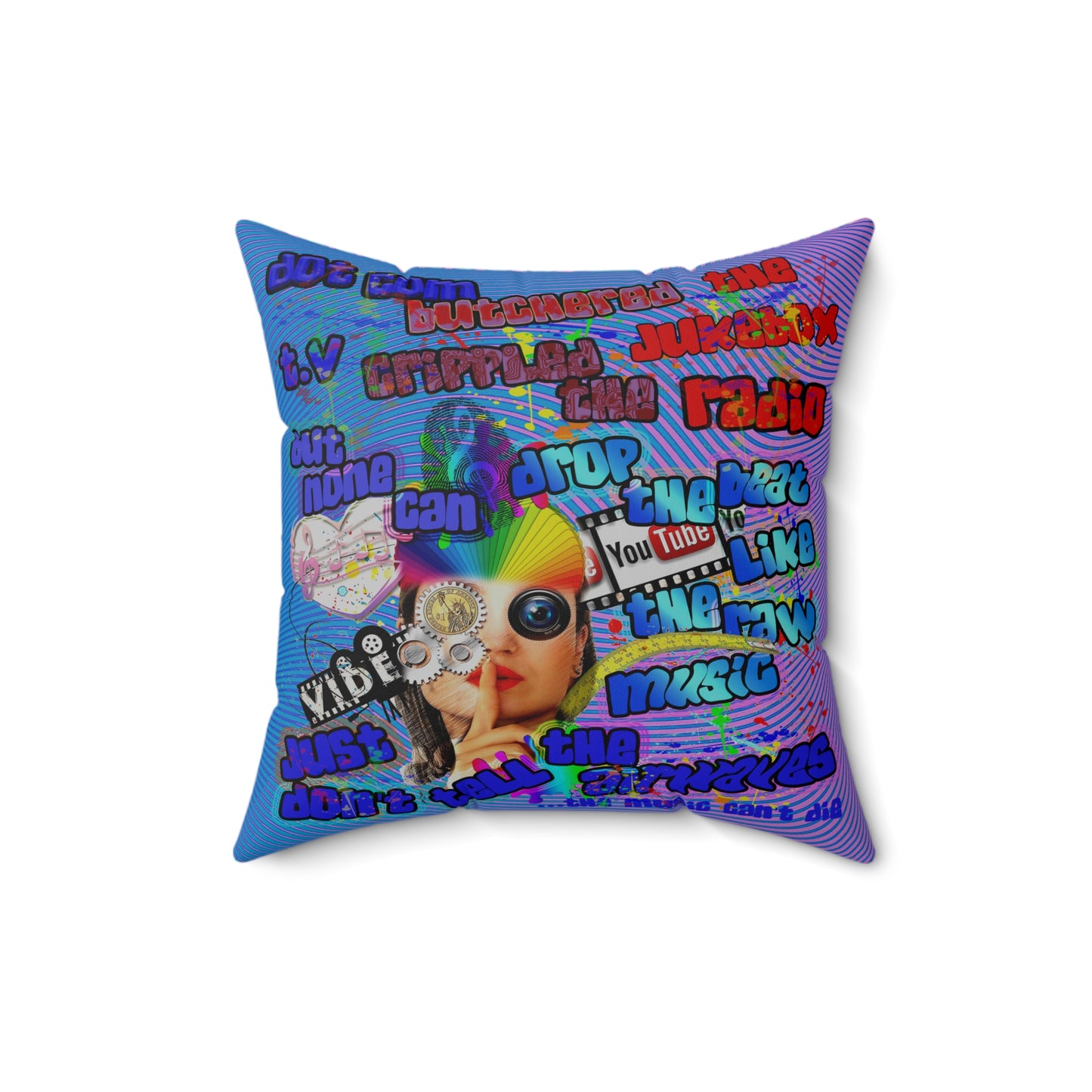 drop the beat - Spun Polyester Square Pillow - (light blue-purple wave)