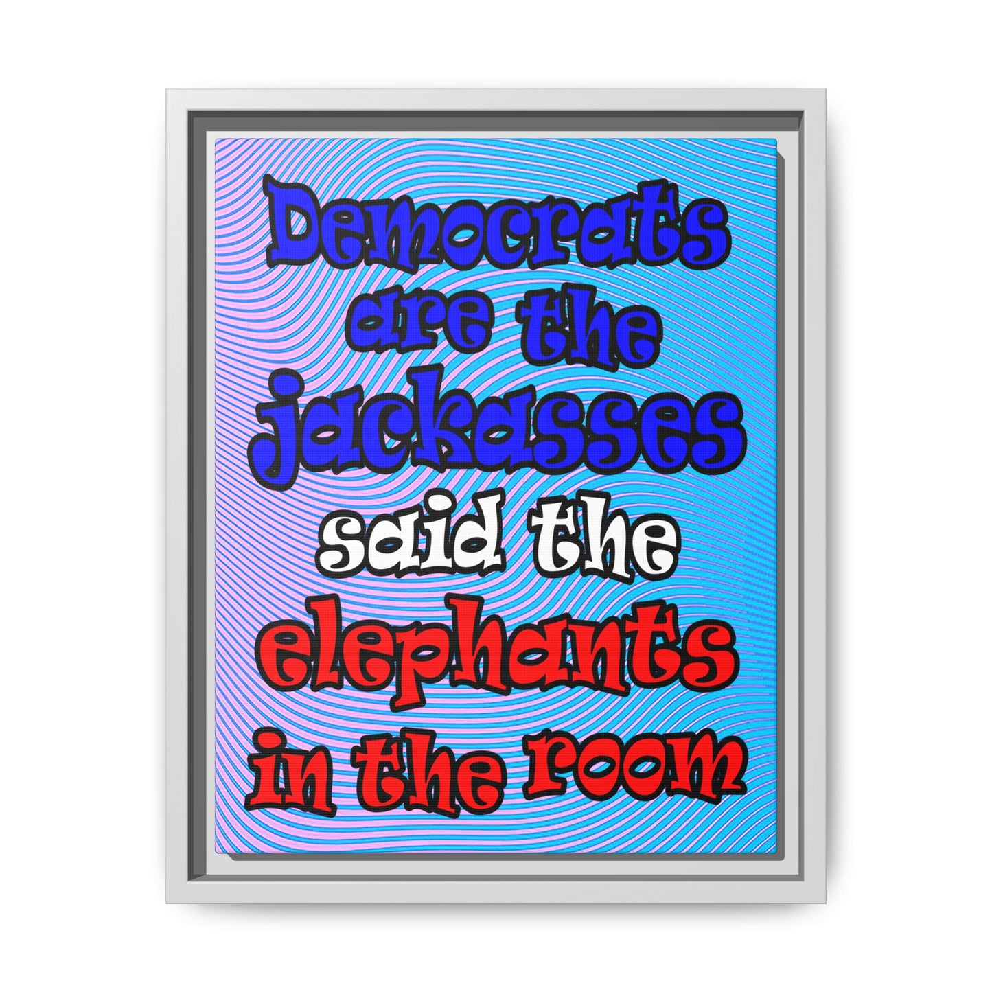 donkeys and elephants - framed canvas art (light blue-purple wave)