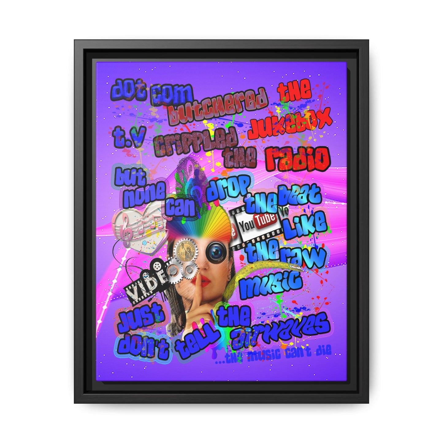 drop the beat - framed canvas art (purple-pink wave)