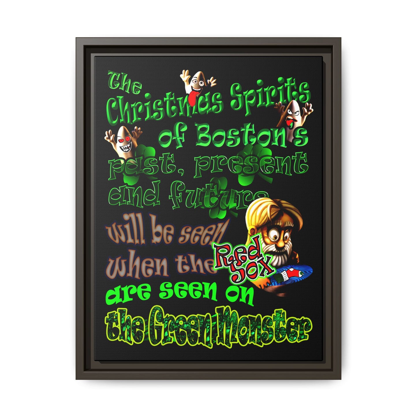 christmas spirits of boston - framed canvas art (black)