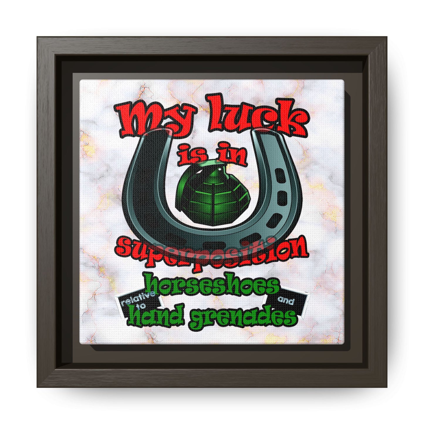 my luck - framed canvas art (white marble)