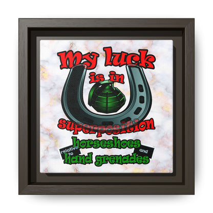 my luck - framed canvas art (white marble)