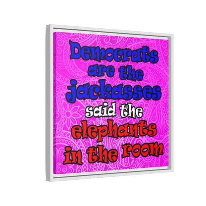 donkeys and elephants - framed canvas art (pink swirl)