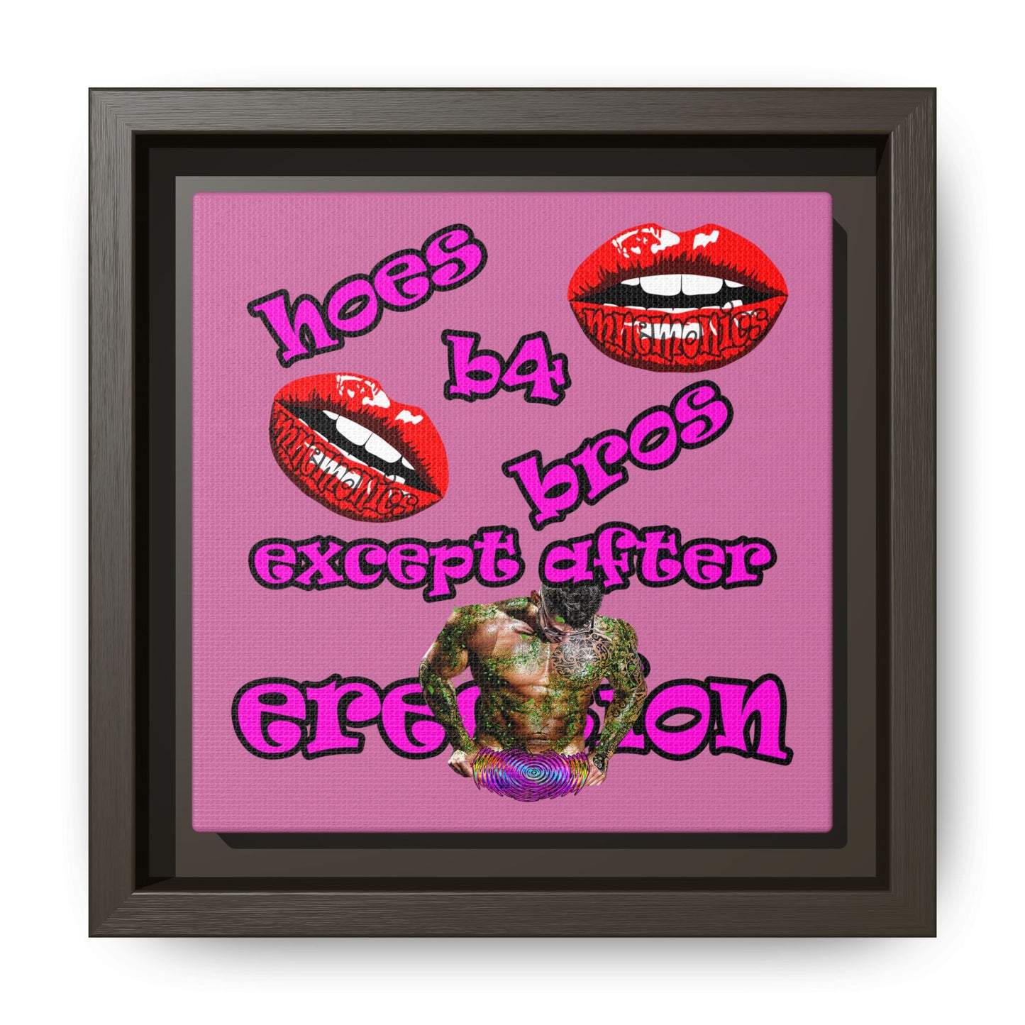 hoes b4 bros - framed canvas art (light pink)