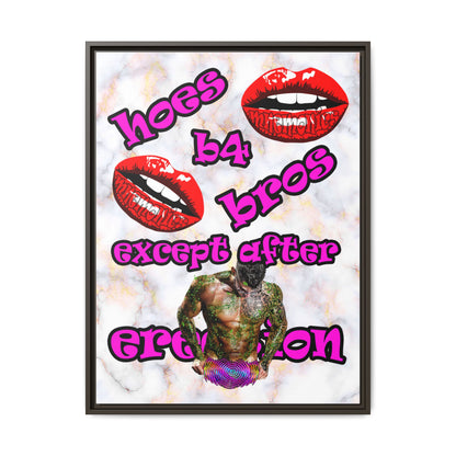 hoes b4 bros - framed canvas art (white marble)