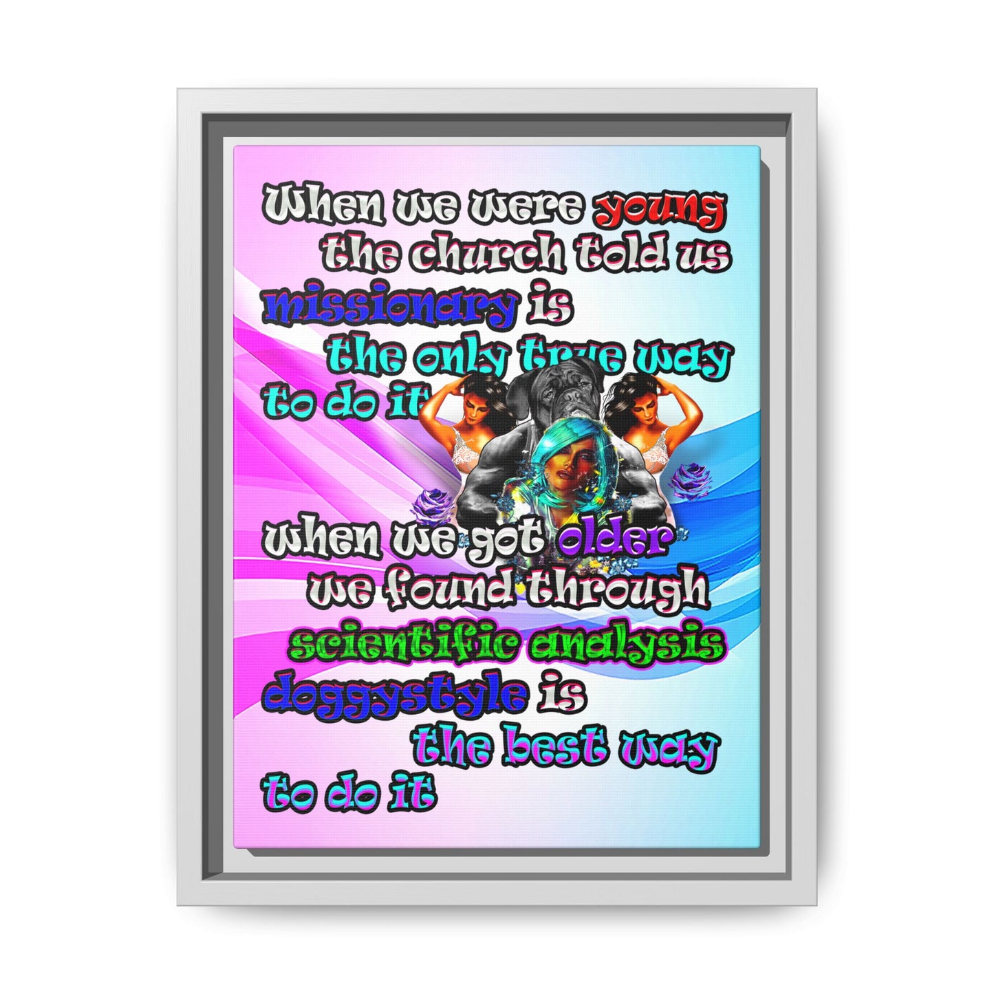 doggystyle - framed canvas art (light blue-pink wave)