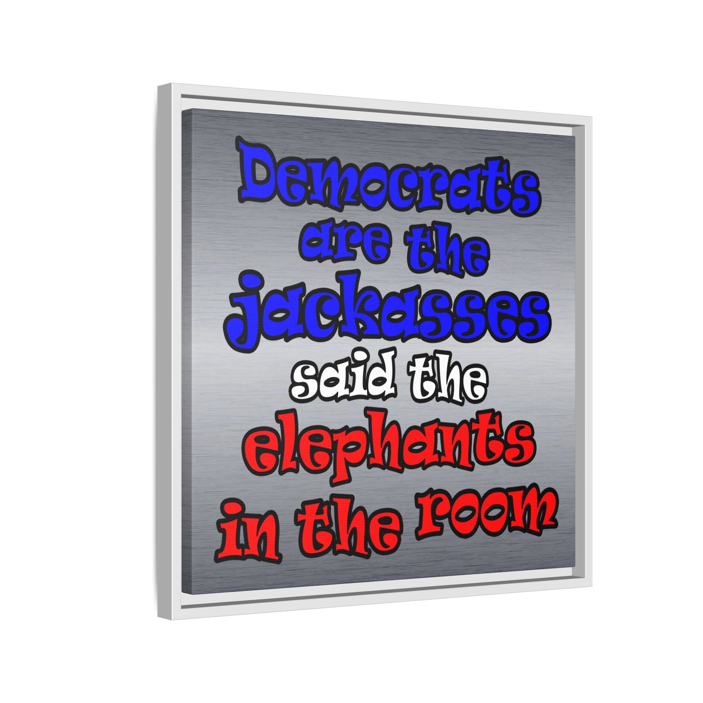 donkeys and elephants - framed canvas art (brushed nickel)