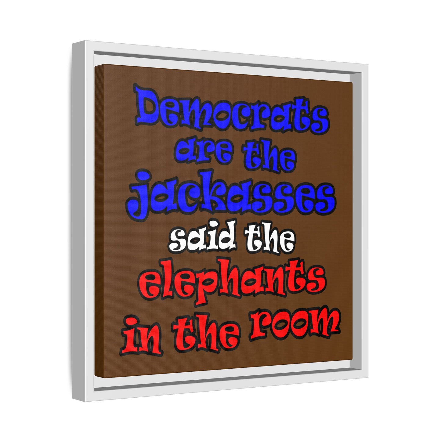 donkeys and elephants - framed canvas art (brown)