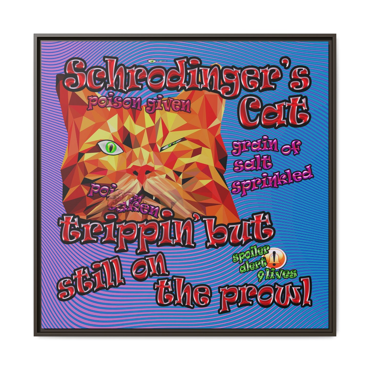 schrodinger's cat - framed canvas art (light blue-purple wave)