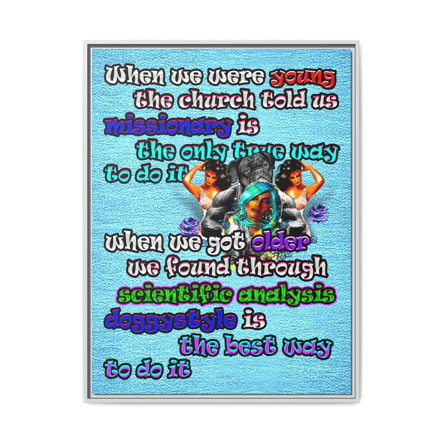 doggystyle - framed canvas art (faded blue)
