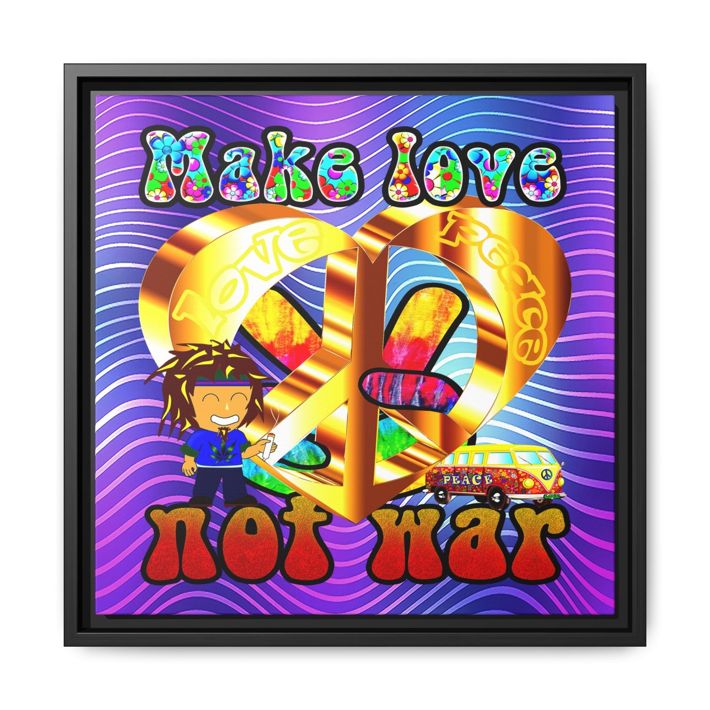love peace - framed canvas art (purple wave)
