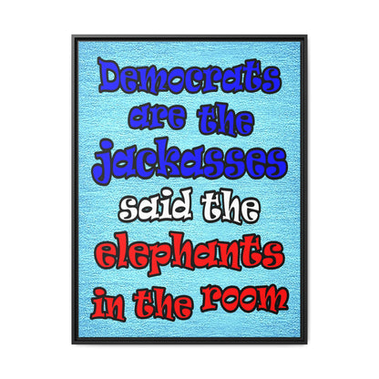 donkeys and elephants - framed canvas art (faded blue)