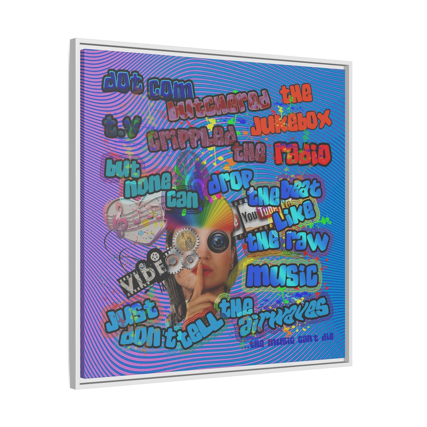 drop the beat - framed canvas art (light blue-purple wave)