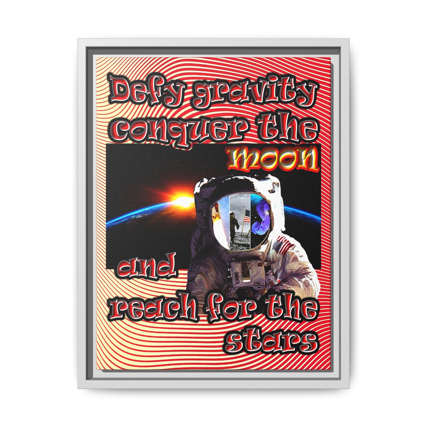 defy conquer reach - framed canvas art (yellow-orange wave)