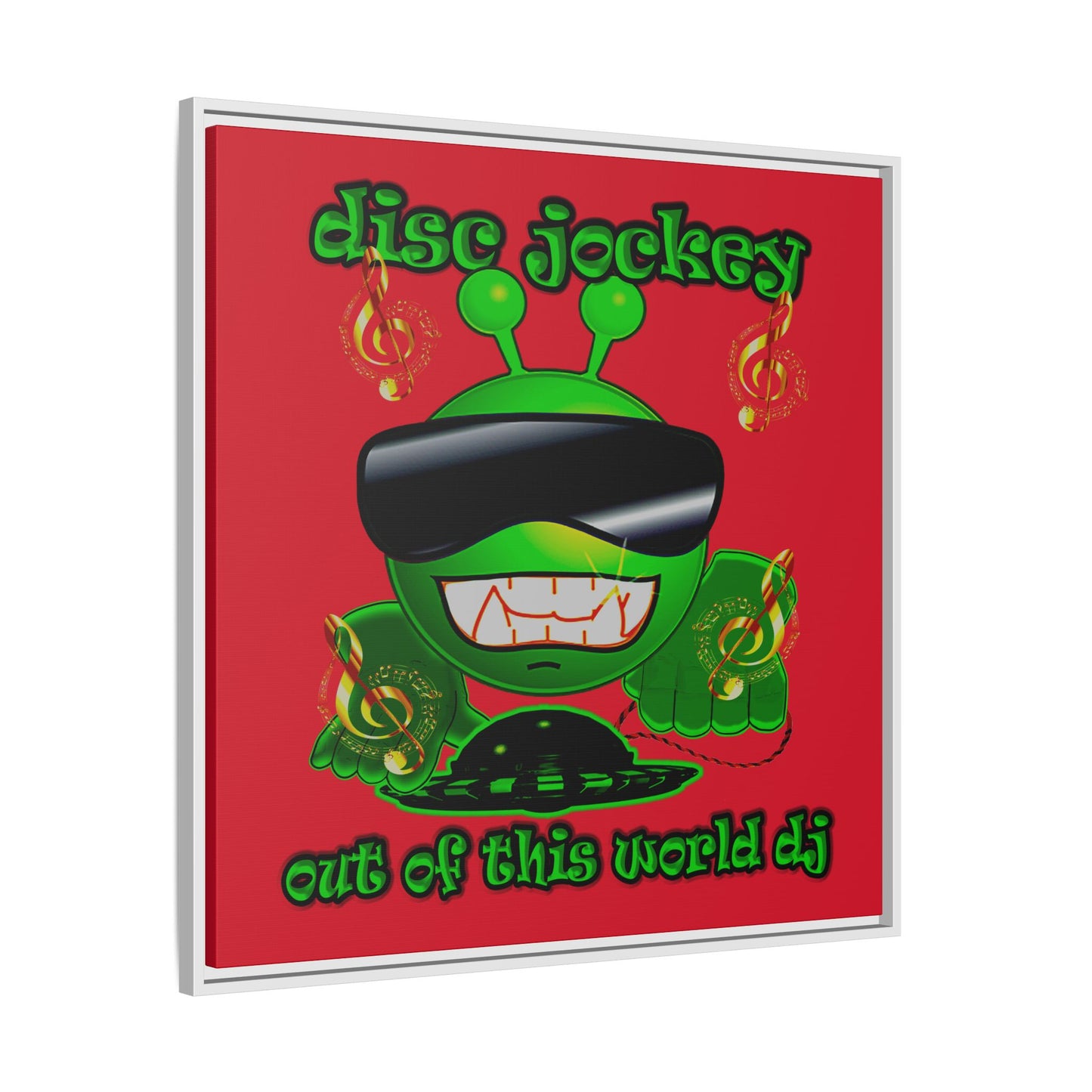 disc jockey - framed canvas art (dark red)