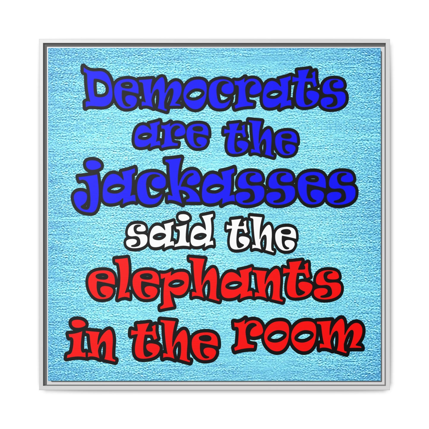donkeys and elephants - framed canvas art (faded blue)