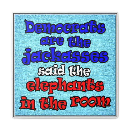 donkeys and elephants - framed canvas art (faded blue)