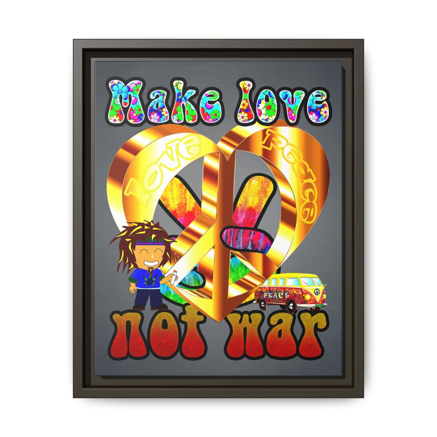 love peace - framed canvas art (grey-light grey)