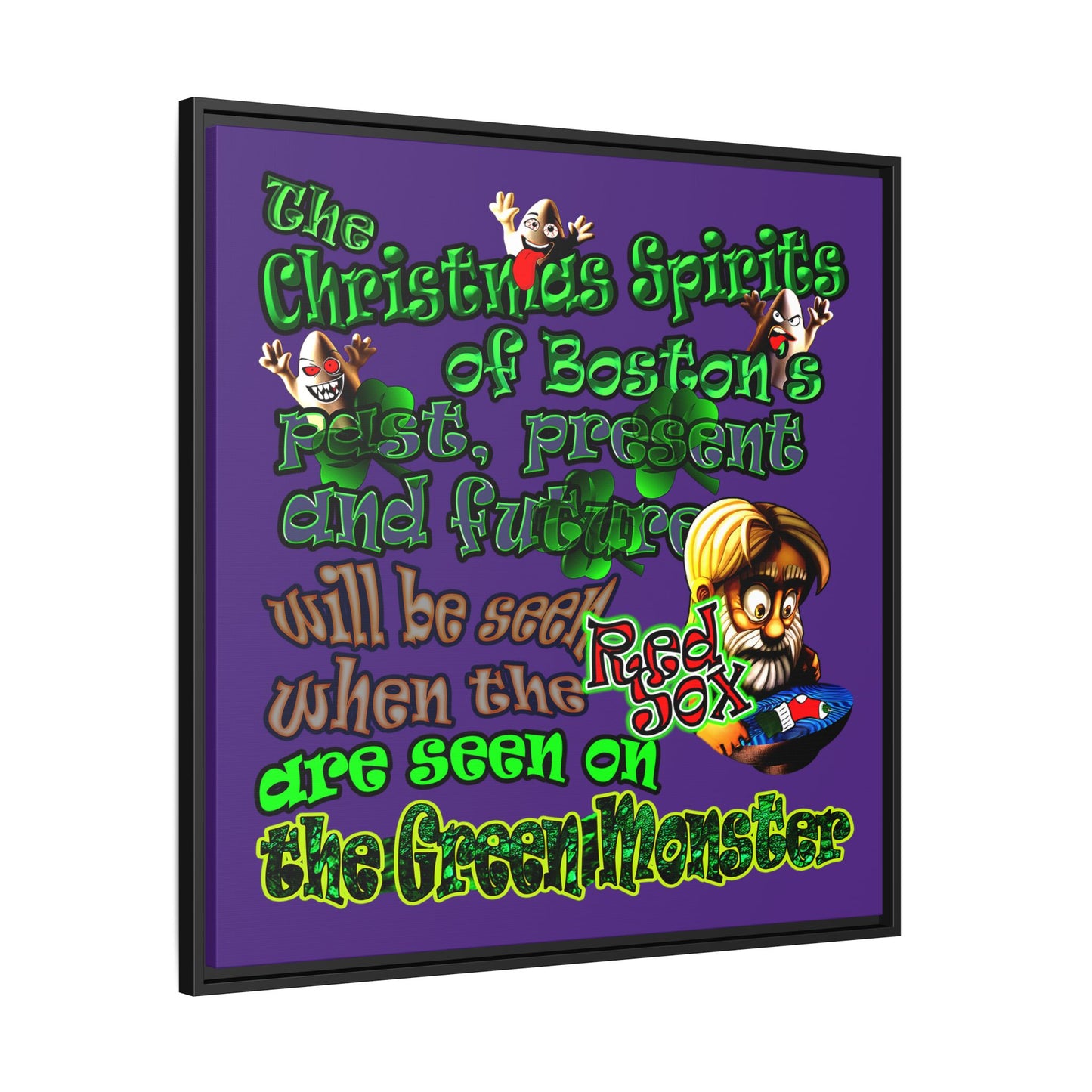 christmas spirits of boston - framed canvas art (purple)